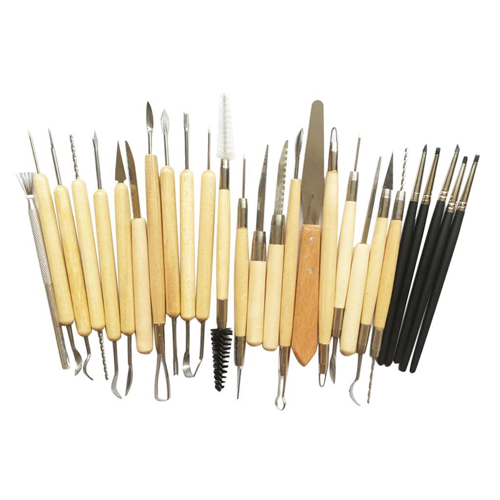 27 Pieces Wooden Handle Pottery Ceramic Clay Sculpture Carving Modeling Tool DIY