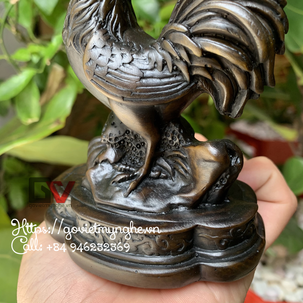 Tượng đá phong thủy con gà trống trang trí phong thủy để bàn làm việc - Cao 12cm - Màu nâu đen
