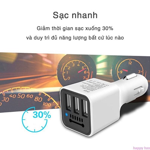 Cốc sạc xe hơi Bagi QC 3.0 3.1A 3USB CC-S80 - Hàng chính hãng