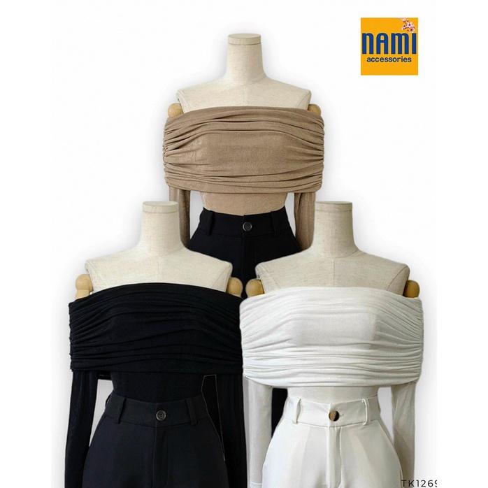 Áo thun dệt kim trễ vai tay dài nhúng cách điệu Nanami thích hợp đi tiệc phong cách sang trọng nổi bật - ATNU061