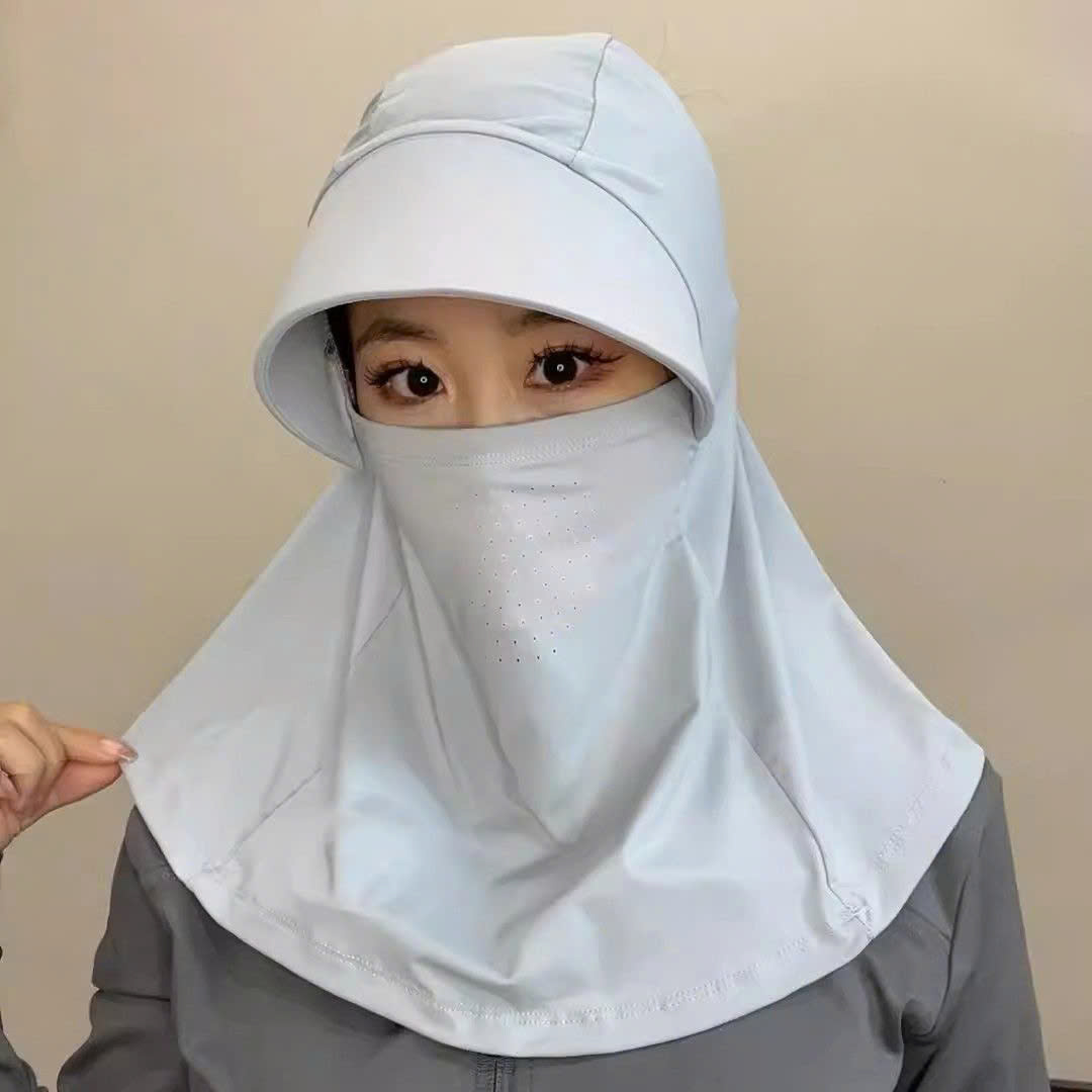 Mũ Chống Nắng Trùm Đầu Tích Hợp Khẩu Trang Có Lỗ Và Che Cổ Làm Bằng Lụa Băng Lạnh Thoáng Khí Chống Tia UV Phù Hợp Cho Cả Nam Và Nữ