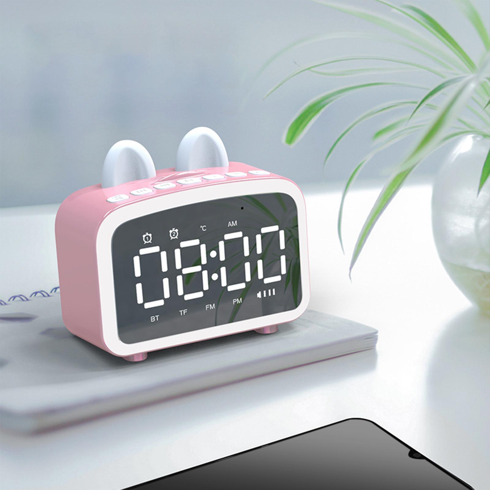 Clock Wireless Bluetooth Speaker Temperature Display for Bedside Pink