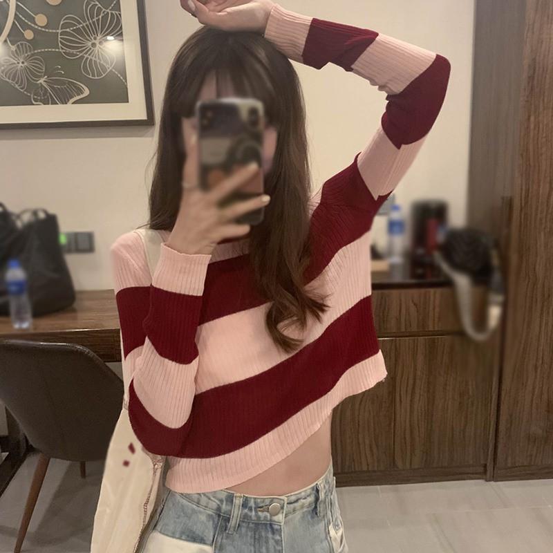 Áo len rộng họa tiết sọc tay dài chống nắng thời trang nữ