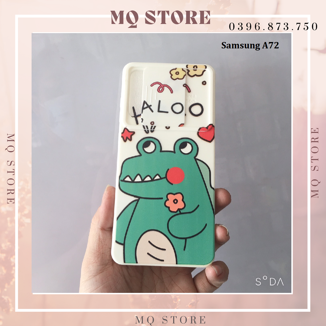Ốp lưng viền vuông hình bò sữa trượt che camera dành cho Samsung A72