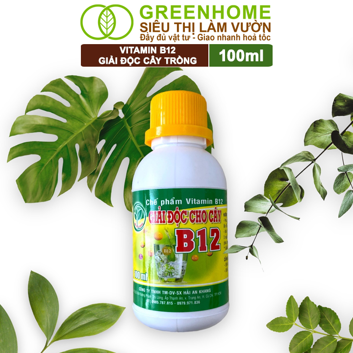 Chế Phẩm Vitamin B12 Greenhome, Chai 100ml, Chống Sốc, Phục Hồi Giải Độc Cho Lan, Cây Cảnh Khi Bị Bón Phân Quá Liều