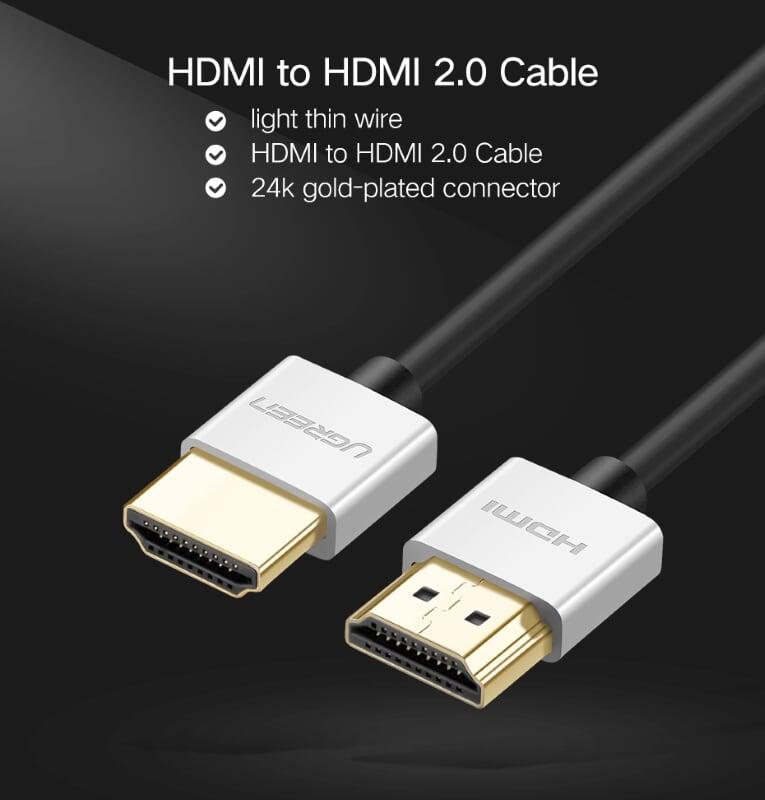 Ugreen UG30476HD117TK 1M màu Bạc Cáp tín hiệu HDMI chuẩn 2.0 sợi siêu nhỏ cao cấp - HÀNG CHÍNH HÃNG