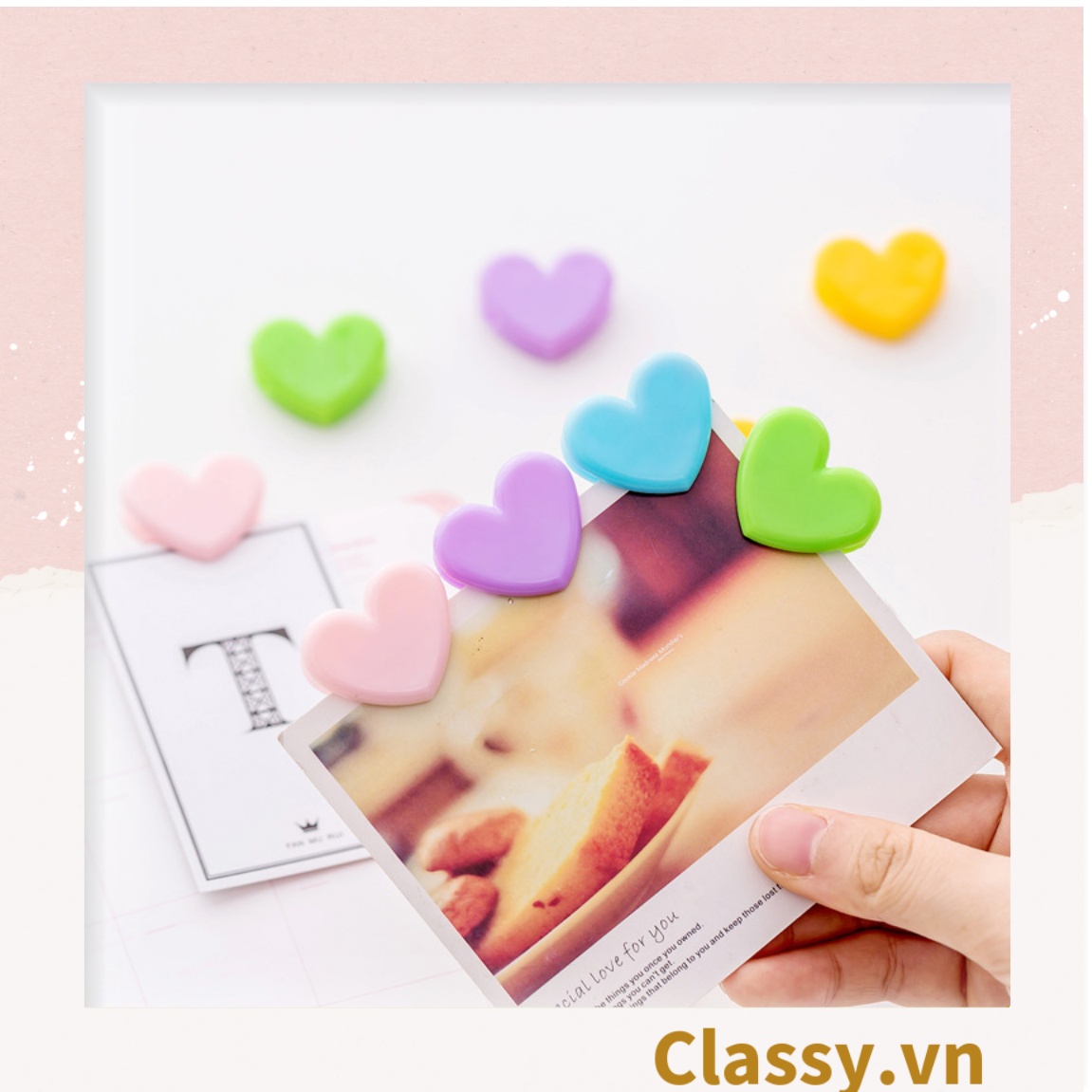 Kẹp giấy thiết kế hình trái tim màu hồng nhỏ gọn tiện dụng dễ thương