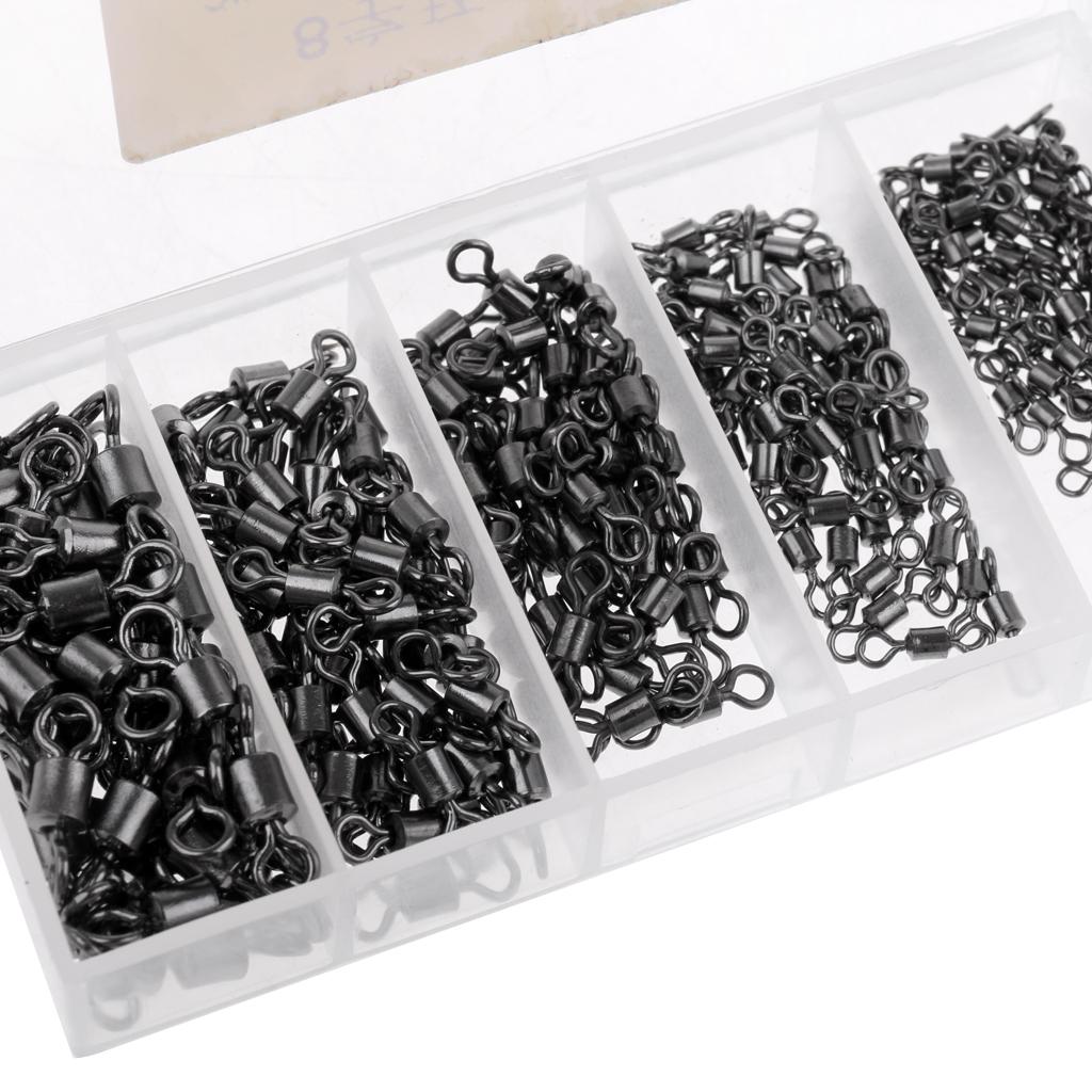 250Pcs Fishing Rolling Swivel Lures Hook Connector Terminal Tackle 2# - 10#