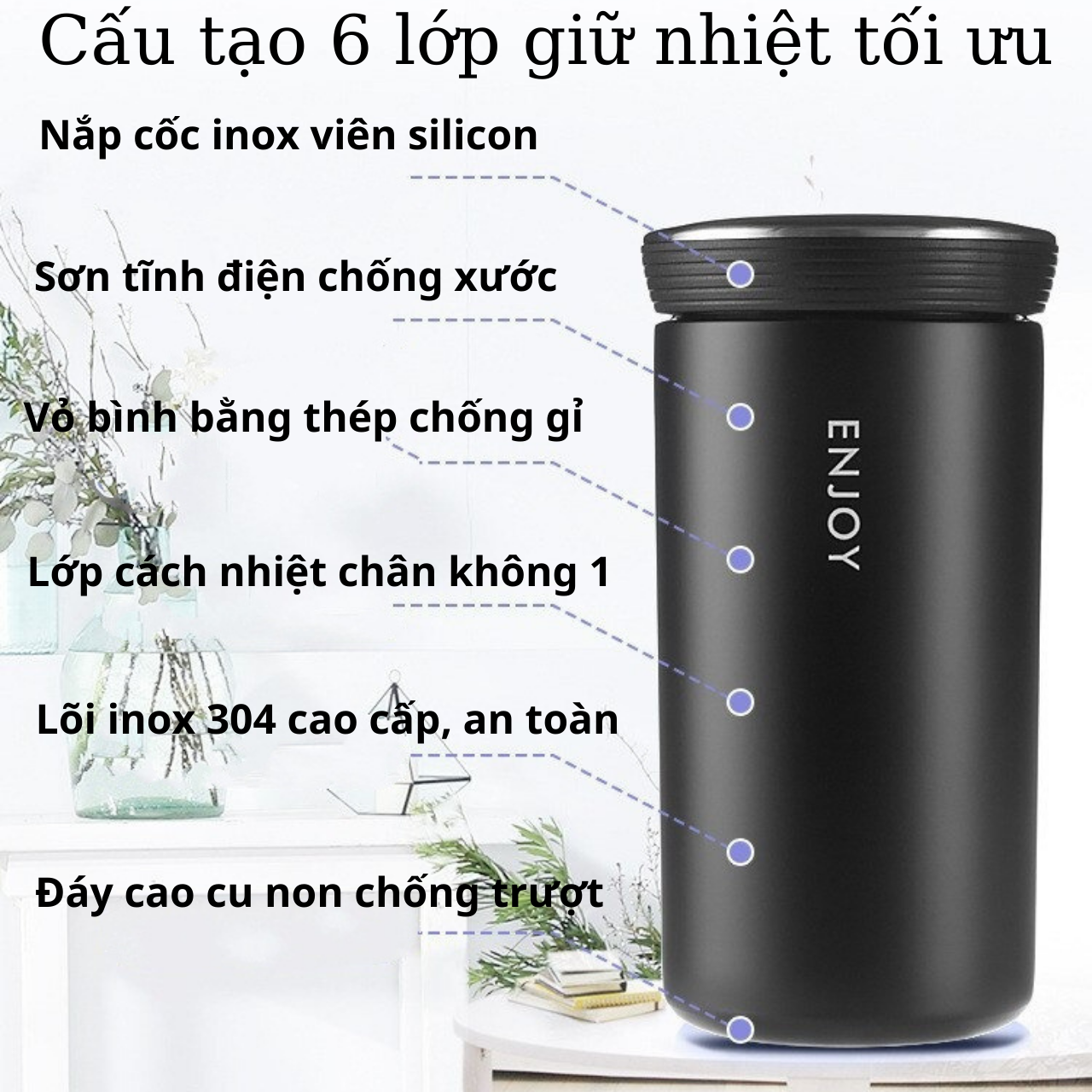 Cốc cafe giữ nhiệt 5 lớp TiLoKi Enjoy 350ml lõi inox 304 có lọc trà