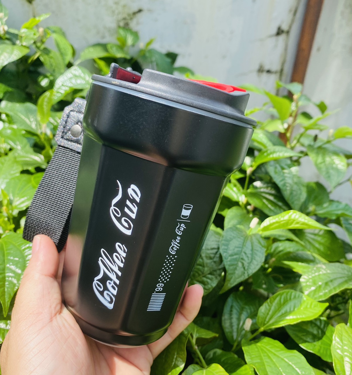 Ly cafe inox cao cấp có quai - Đen