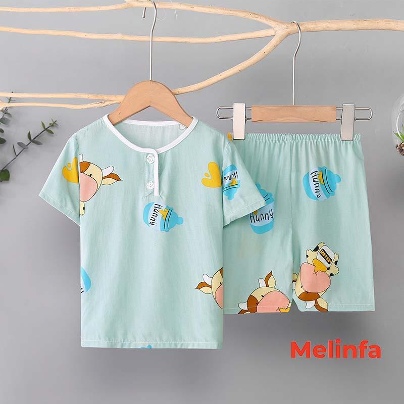 Bộ đồ cho bé trai và gái chất vải lanh cotton thoáng mát áo ngắn tay quần short cho từ 2-6 tuổi mã VABD0160