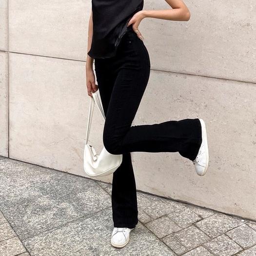 Quần Jean Ống Loe Đen Nữ Dài Sofm Wear Cạp Cao