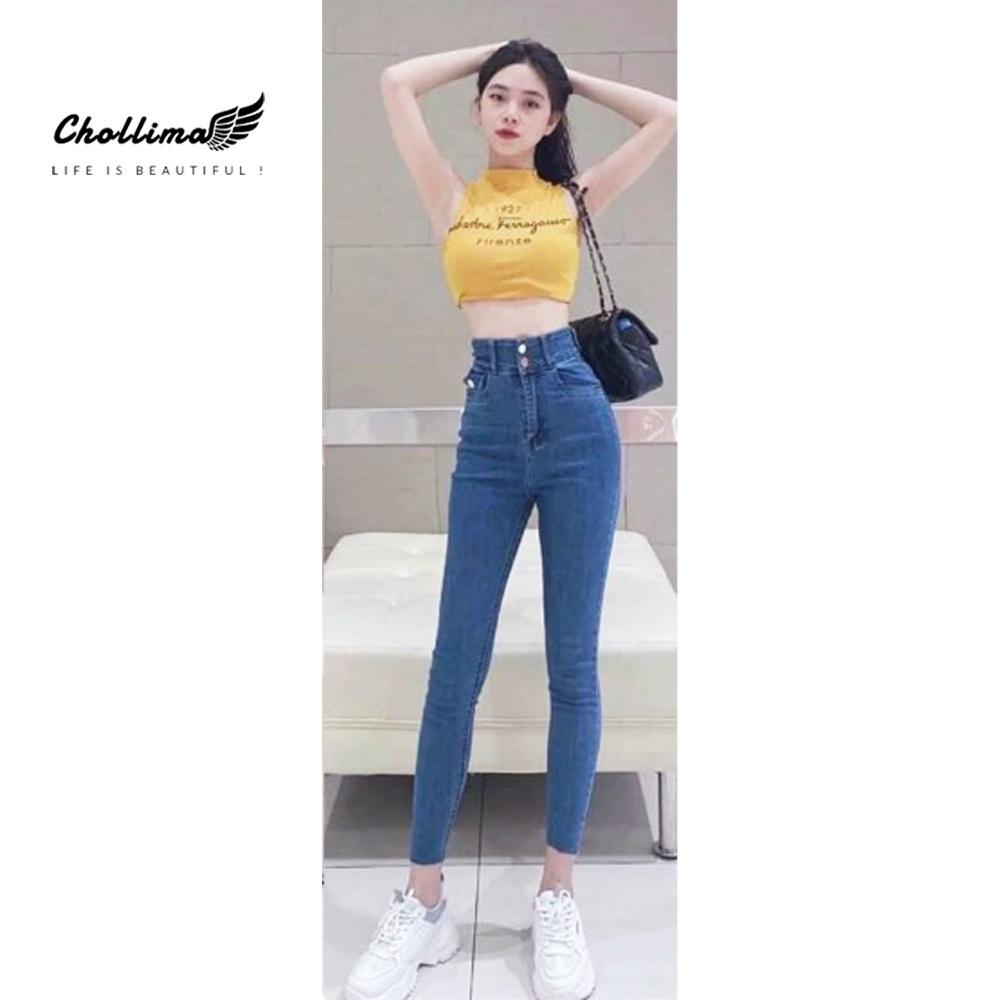 Quần jeans nữ co giãn Chollima cạp siêu cao có nắp QD010 Big Size phong cách hàn quốc