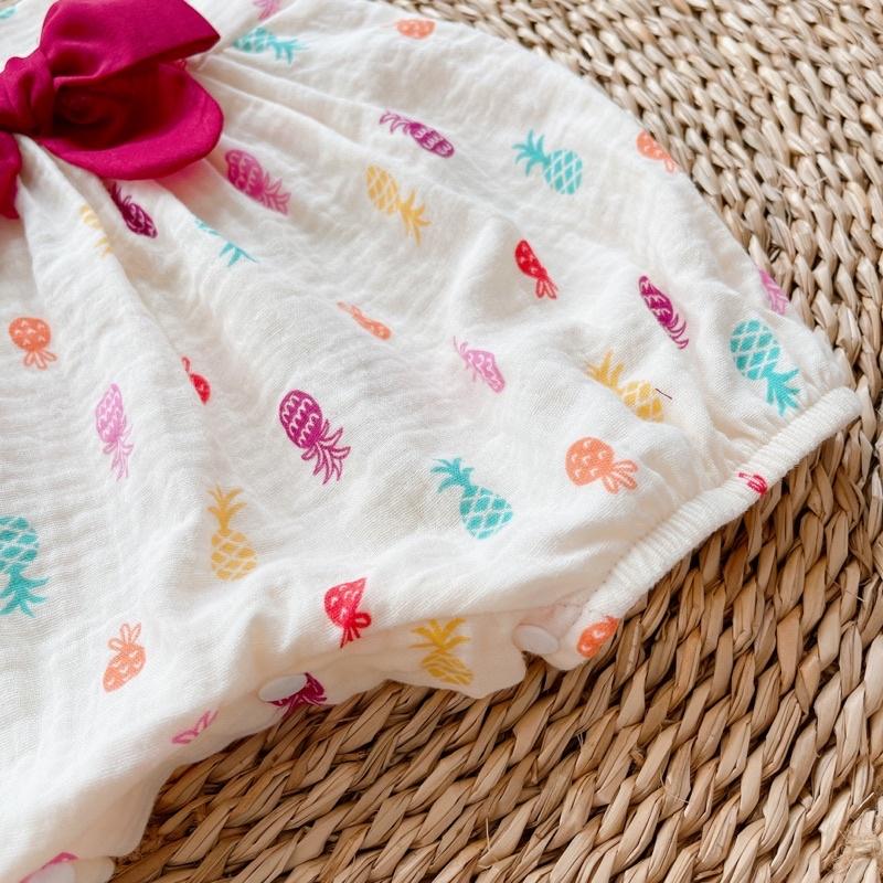 Body 2 Dây Nơ Đỏ Quả Dứa Chất XÔ MUSLIN Cho Bé Gái 3 Đến 12kg