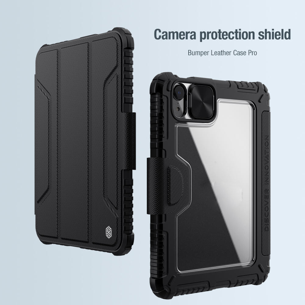 Bao da chống sốc cho iPad Mini 6 hiệu Nillkin Bumper Pro có ngăn đựng bút chống va đập, mặt lưng show Logo táo, cơ chế smartsleep, nắp bảo vệ Camera 1.1mm - hàng chính hãng