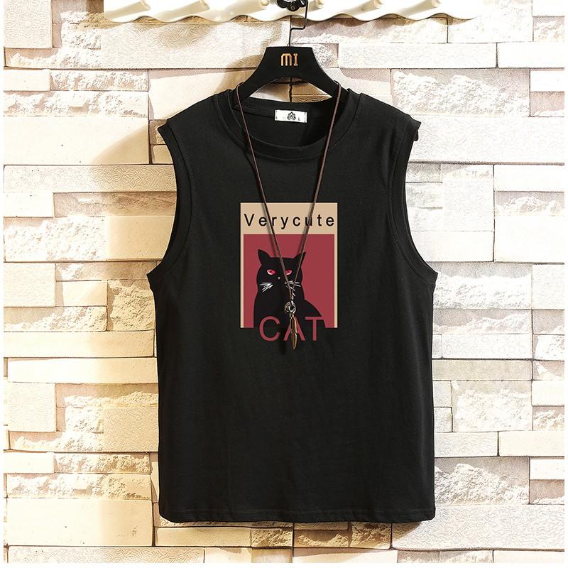 Áo Tanktop Nam Cổ Tròn Phối Họa Tiết Con Mèo In Chữ VERY CUTE Cá Tính Thời Trang Zenkonu TOP NAM 1000166