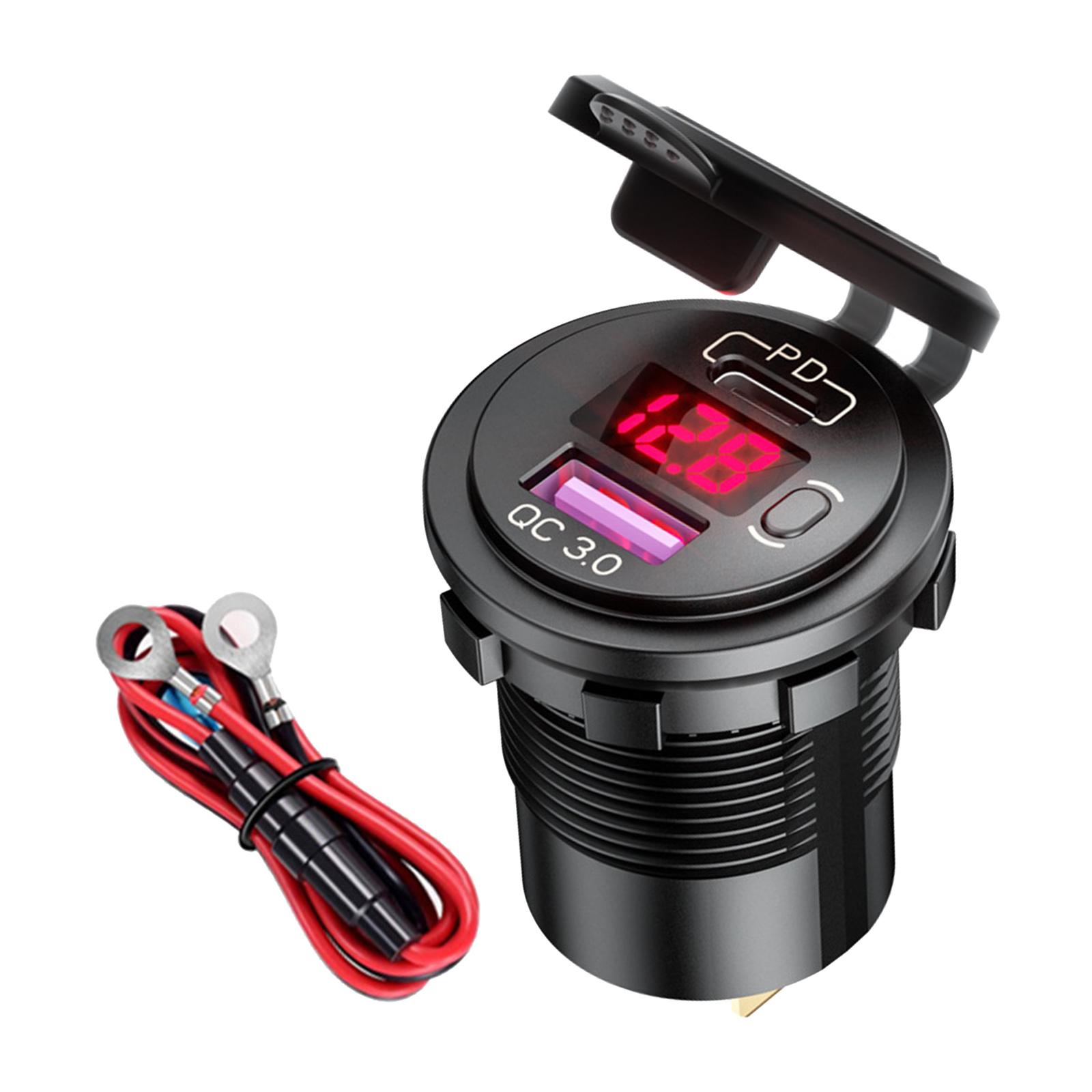 USB Car Charger, Fast USB Car Charger PD&QC 3.0 Dual Port Car Adapter Voltage Monitor Waterproof