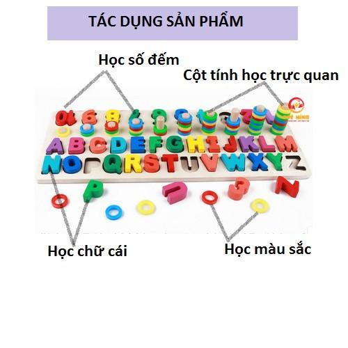 Bộ Giáo Cụ Montessori Bảng Cột Tính Học Đếm Số Và Ghép Chữ Cái Tiếng Anh In Hoa Nổi Bằng Gỗ - Miễn Phí Vận Chuyển