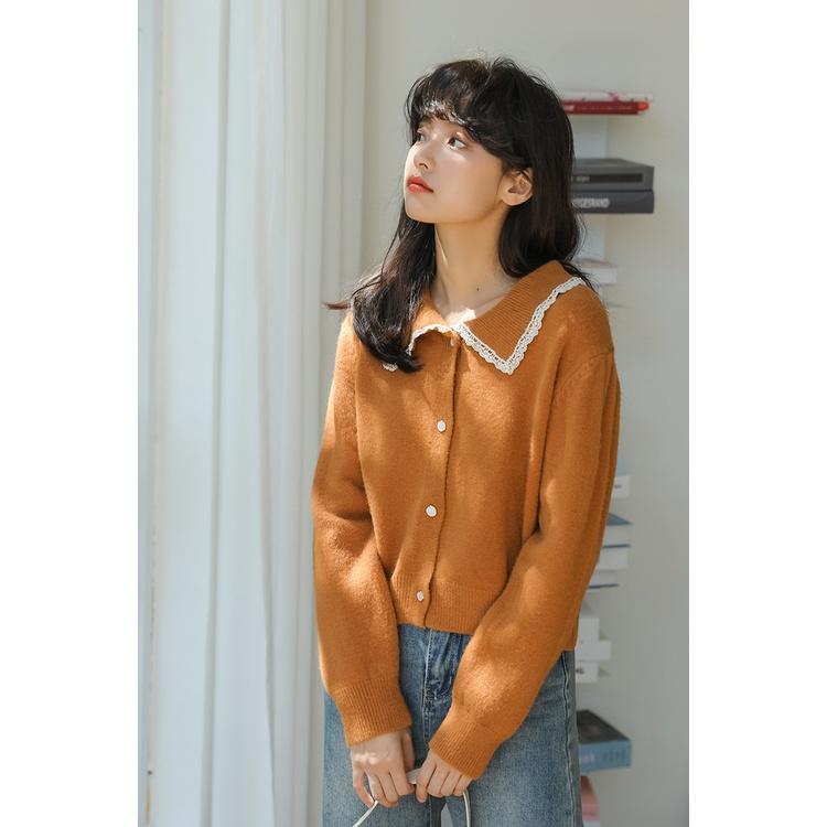 Áo Khoác Len Nữ Cam Viền Ren 788
