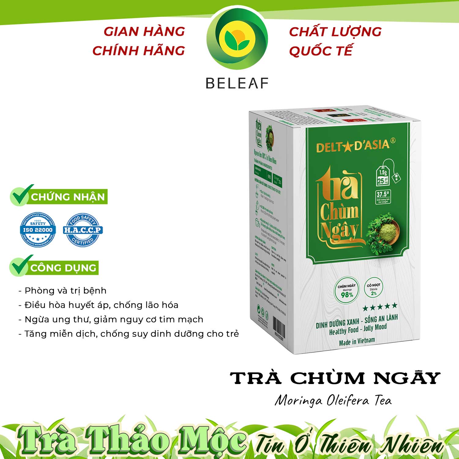 Trà Chùm Ngây Delta D'Asia Điều hòa huyết áp Hộp (25 túi x 1,5 g)