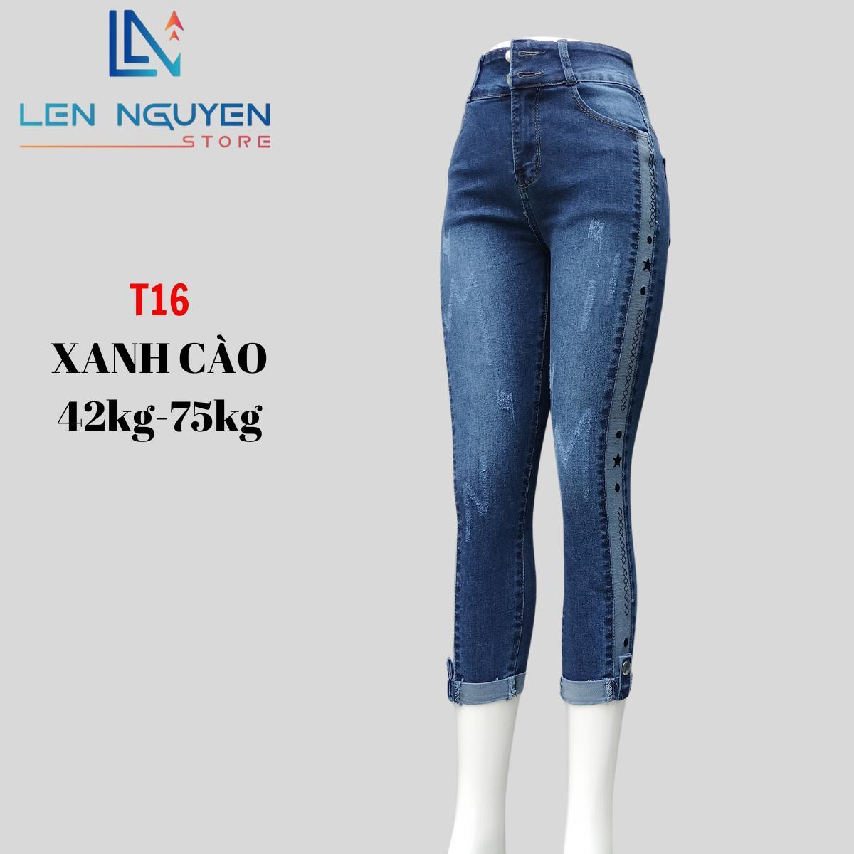 T16_Quần jean nữ lỡ dài 82-83cm thiết kế thêu sườn ,chất liệu vải cao cấp, co giãn
