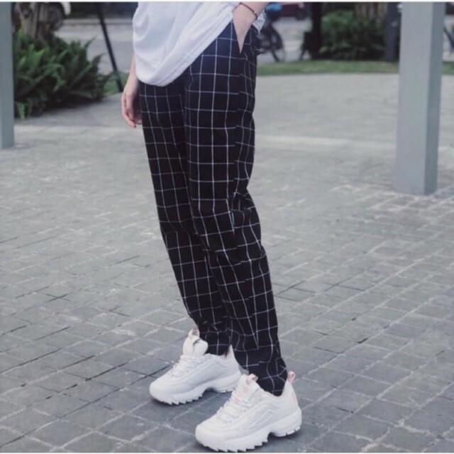 Quần thun Caro Nam Nữ Unisex màu ĐEN ống suông VIỀN TRẮNG
