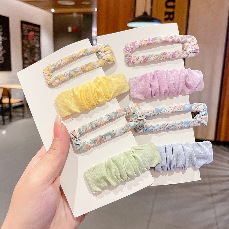 Set 2 kẹp tóc vải hoạ tiết vintage hàn quốc