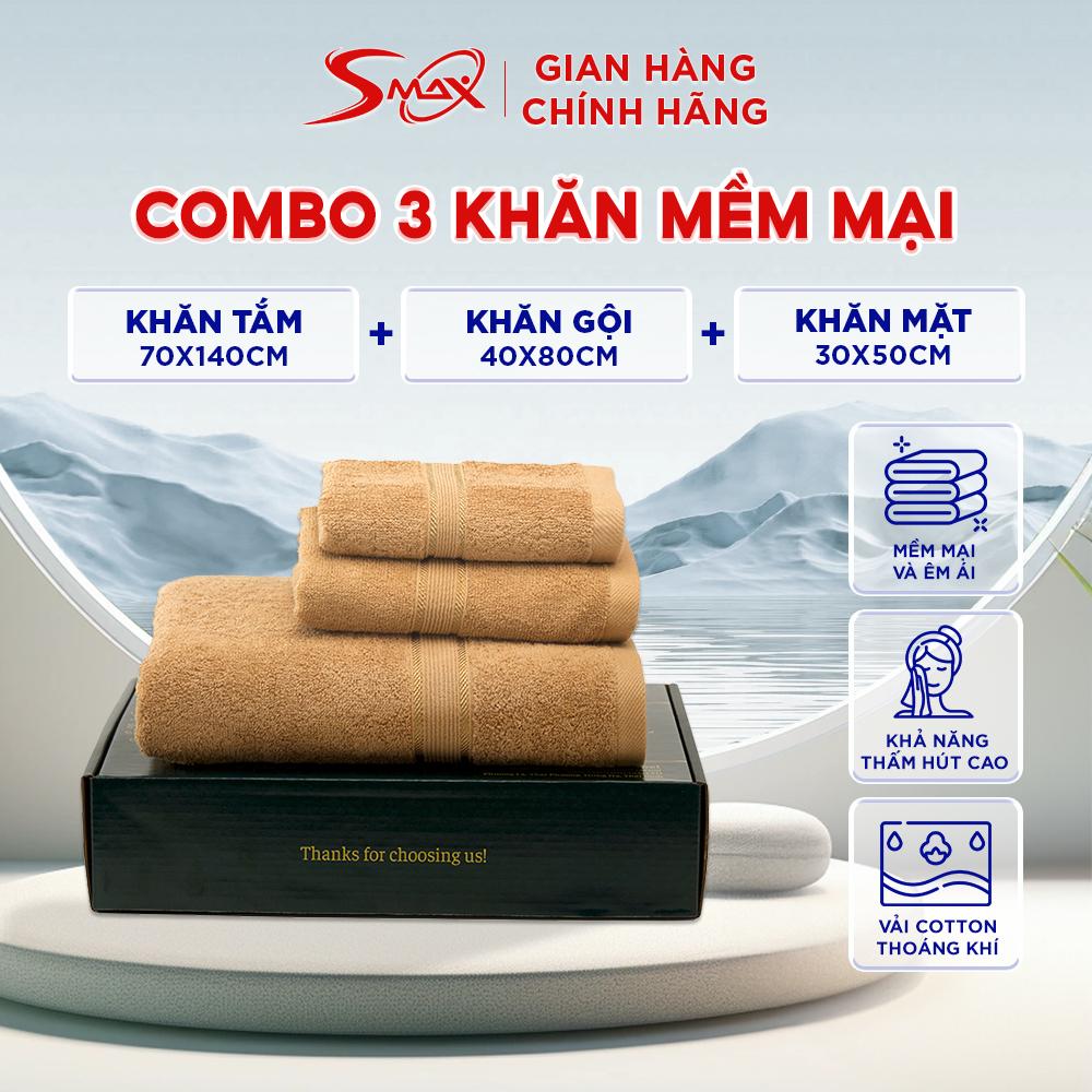 Bộ 3 Khăn Tắm, Khăn Gội , Khăn Mặt Chất Liệu Cotton 100% - Siêu Mềm, Siêu Thấm Hút, Chất Lượng Cao KT743