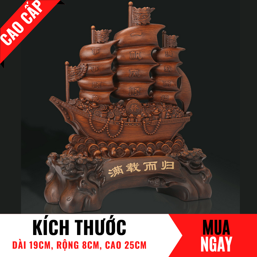 Thuyền Buồm Chở Vàng Trang Trí Phong Thủy Cao 25cm