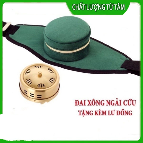 Bộ Đai xông cứu ngải đơn kèm lư đồng+ hộp ngải đoạn nhải nhung 108 viên cao cấp. Đai xông ngải cứu