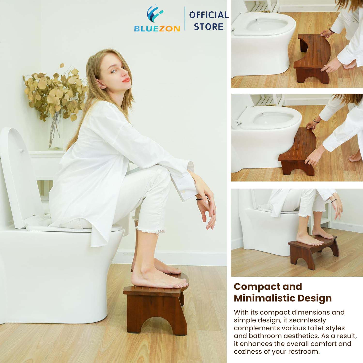 Ghế Kê Chân Toilet BLUEZON, Hỗ Trợ Đi Vệ Sinh, Chống Táo Bón, Ghế Gỗ Kê Chân Chống Trượt