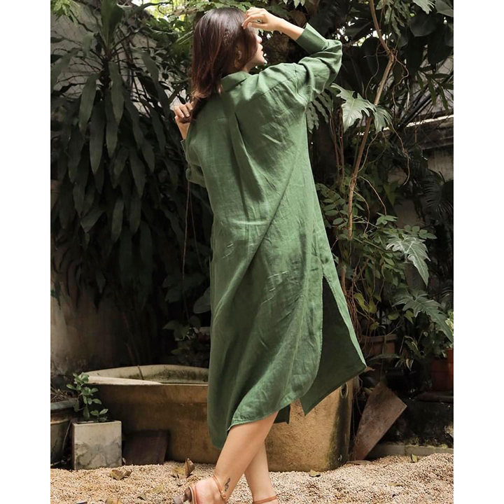 Đầm suông sơ mi Linen tơ Hàn mềm mại không kén dáng mặc ArcticHunter, có 2 màu lựa chọn