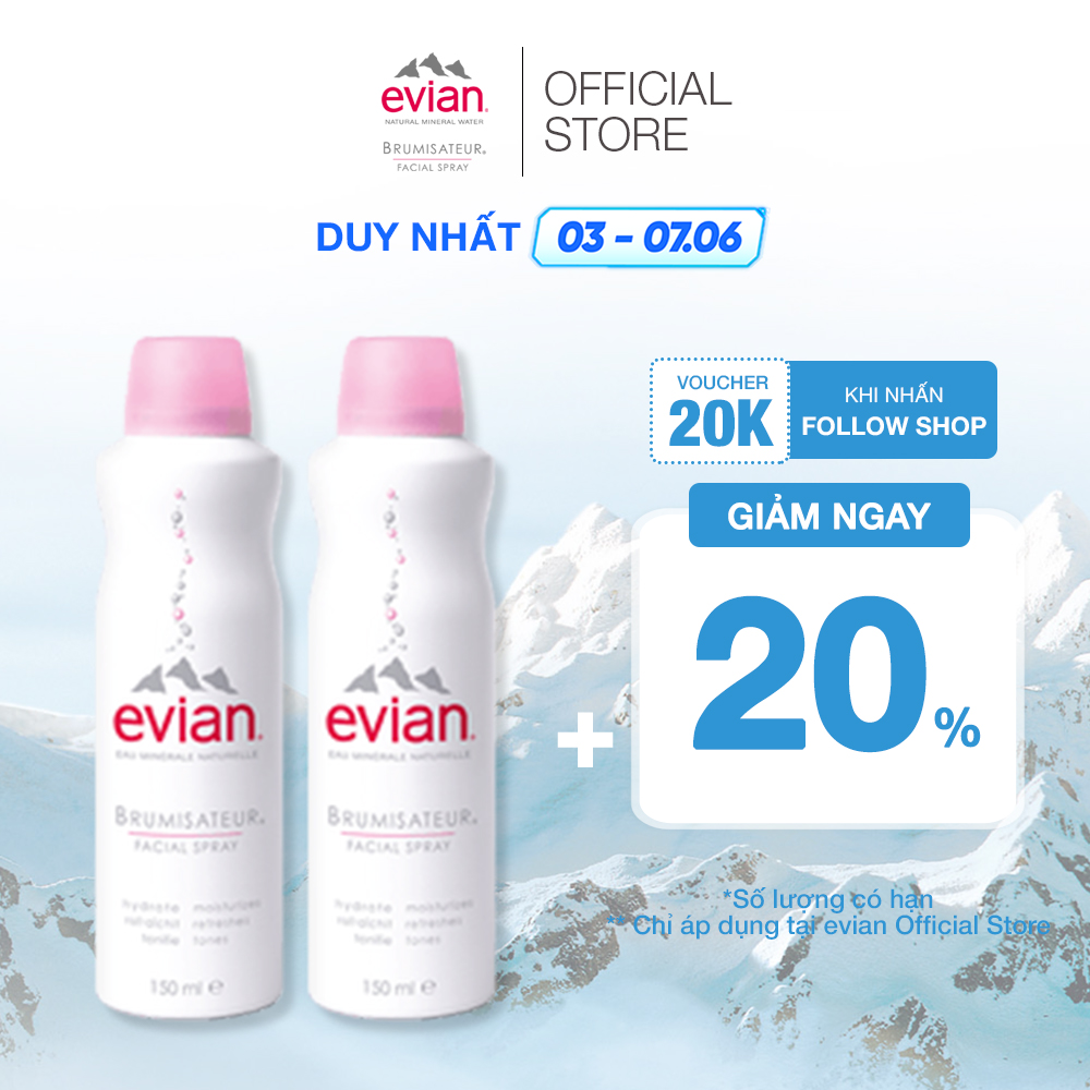 Combo 2 xịt khoáng cấp ẩm và làm dịu da Evian 150ml x 2