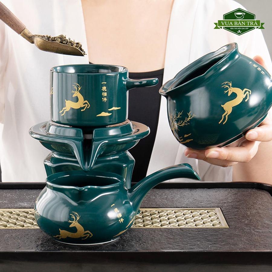 Bộ Ấm Chén Cối Xay Pha Trà Gốm Sứ Cảnh Đức Tráng Men Cao Cấp