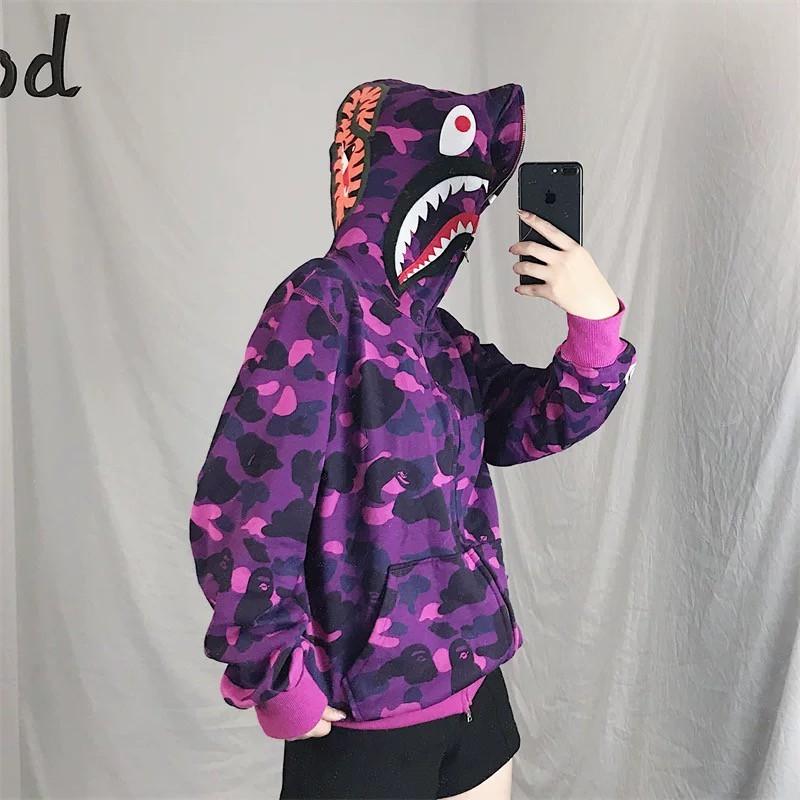 (ảnh thật, có sẵn) áo khoác nỉ hoodie unisex bape cá mập