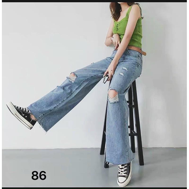 Quần baggy jean nữ ️️ quần jean baggy nữ rách lưng cao ống rộng bigsize đến 80kg thời trang 2Kjean