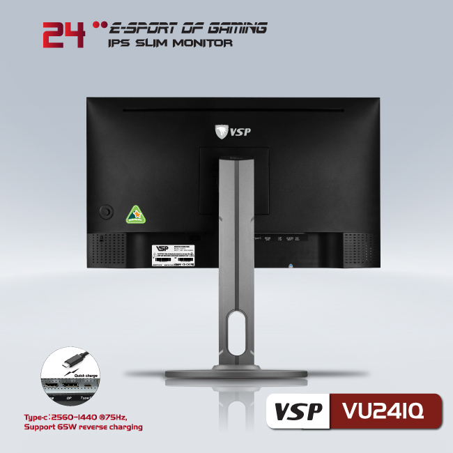 Màn hình VSP VU241Q 24inch Gaming (23.8&quot; ELED Full HD, HDMI+DisplayPort+TypeC) - Hàng chính hãng TECH VISION phân phối