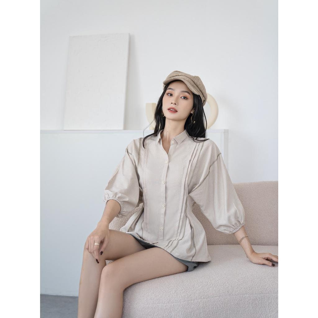 Áo sơ mi cánh dơi ODS xếp ly dọc thân