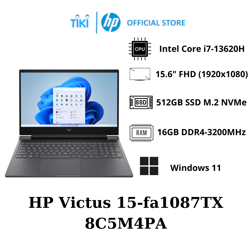 Laptop HP Gaming Victus 15-fa1087TX 8C5M4PA (Intel Core i7-13620H/ 16GB/ 512GB/ RTX 3050 6GB/ 15.6inch FHD/ Windows 11 Home/ Mica Silver) - Hàng chính hãng