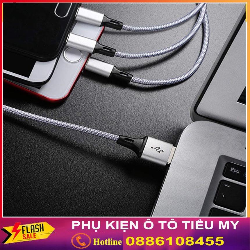 Tẩu sạc nhanh Pugan 6A, Kèm dây sạc 3 đầu, 2 cổng USB 2.1, sạc nhanh điện thoại và thiết bị điện tử, bộ sạc 3in1 cao cấp