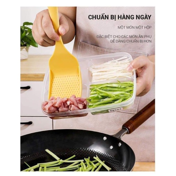 Hộp Nhựa Đựng Thực Phẩm 4 Ngăn, Khay Đựng Đồ Ăn Dặm Chia Ngăn Có Nắp Tiện Lợi - HÀNG LOẠI 1 - CHÍNH HÃNG MINIIN