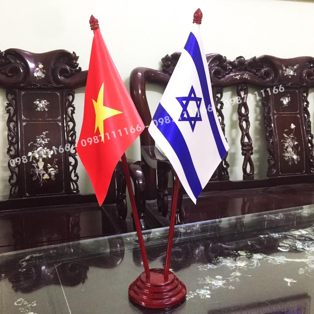 Cờ Để Bàn Đế gỗ Cắm 2 cờ Việt Nam - Israel In Kỹ Thuật Số