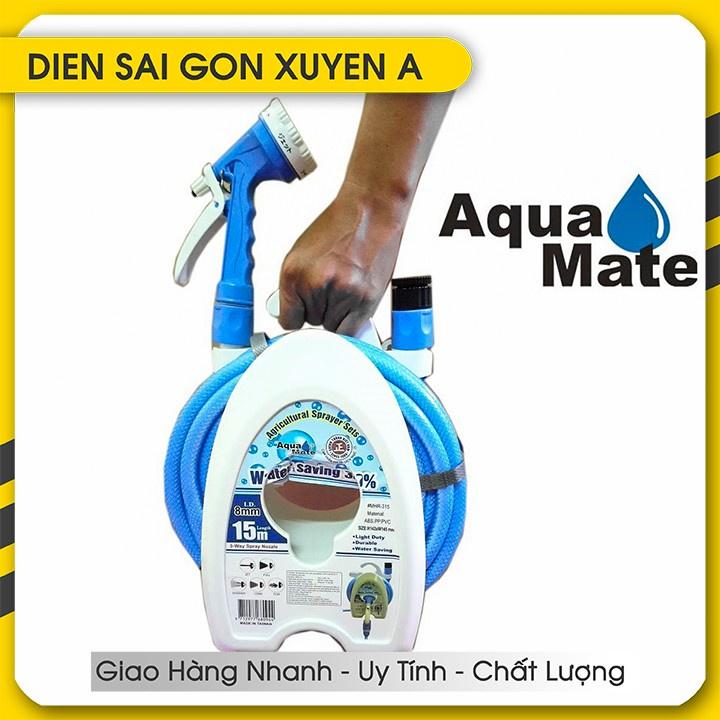 Bộ súng rửa sân vườn, tưới cây, rửa xe chỉnh 5 kiểu dạng cuộn xách tay 10m, 15m Aquamate