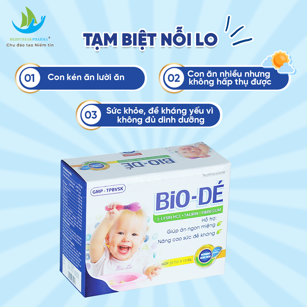Siro Ăn Ngon, Tăng Sức Đề Kháng Cho Bé BIODÉ Hỗ Trợ Cải Thiện Biếng Ăn, Giúp Trẻ Tăng Cân, Tiêu Hóa Khỏe Hộp 20 Túi x 10ml