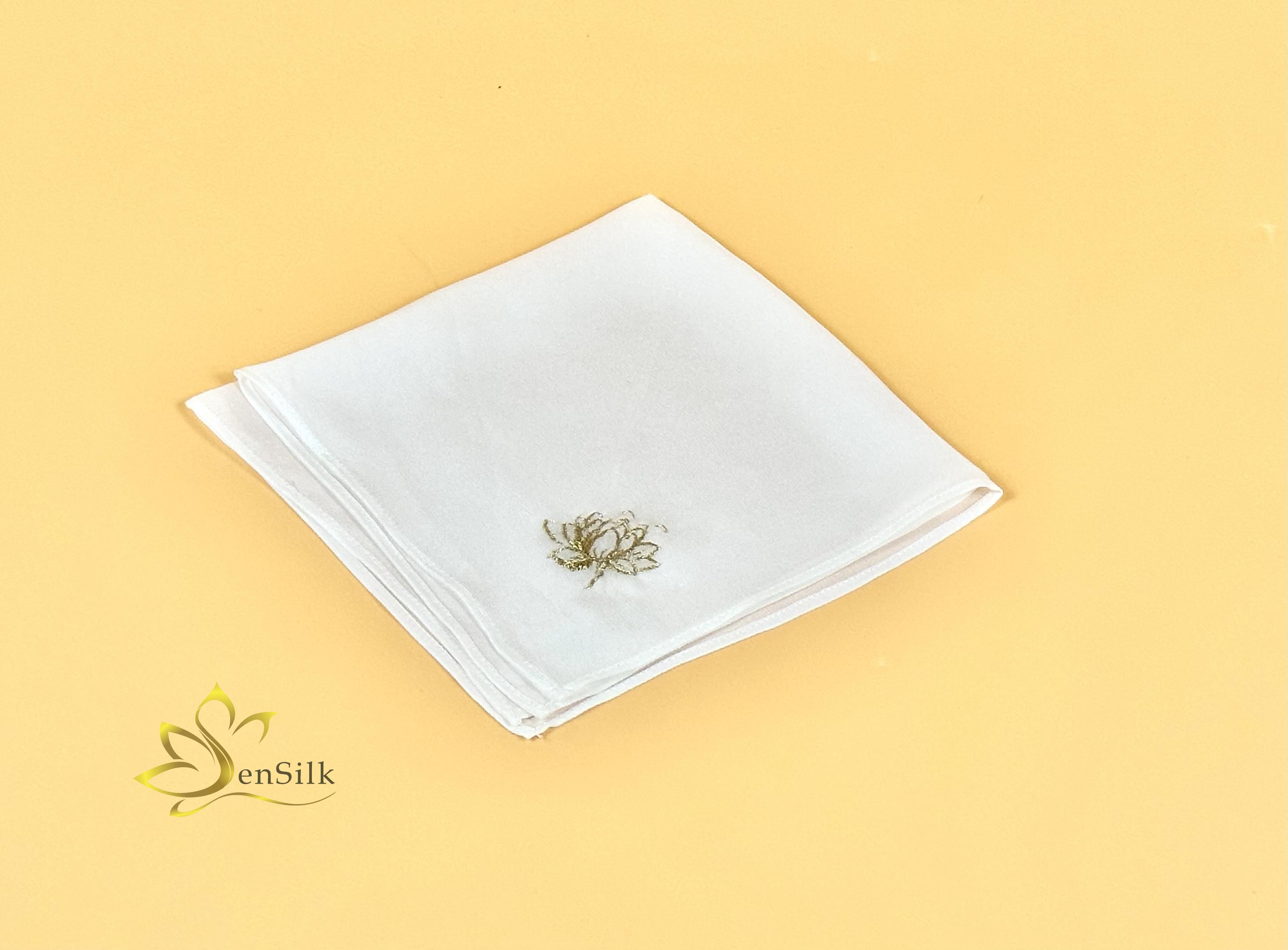 SEN Silk Handkerchief Embroidery - Khăn Tay Thêu Hoa Sen Gothic 35x35cm - Quà Tặng Handmade - Khăn Lụa Cao Cấp Việt Nam