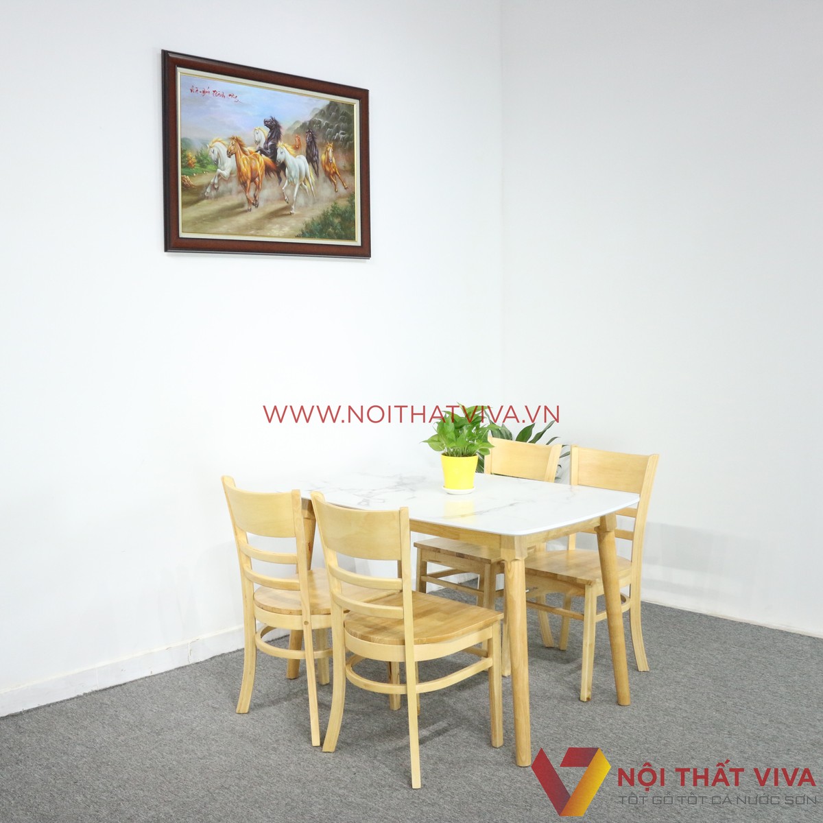 Bộ Bàn Ăn 4 Ghế Phẳng Vân Đá Trắng Đẹp Giá Rẻ