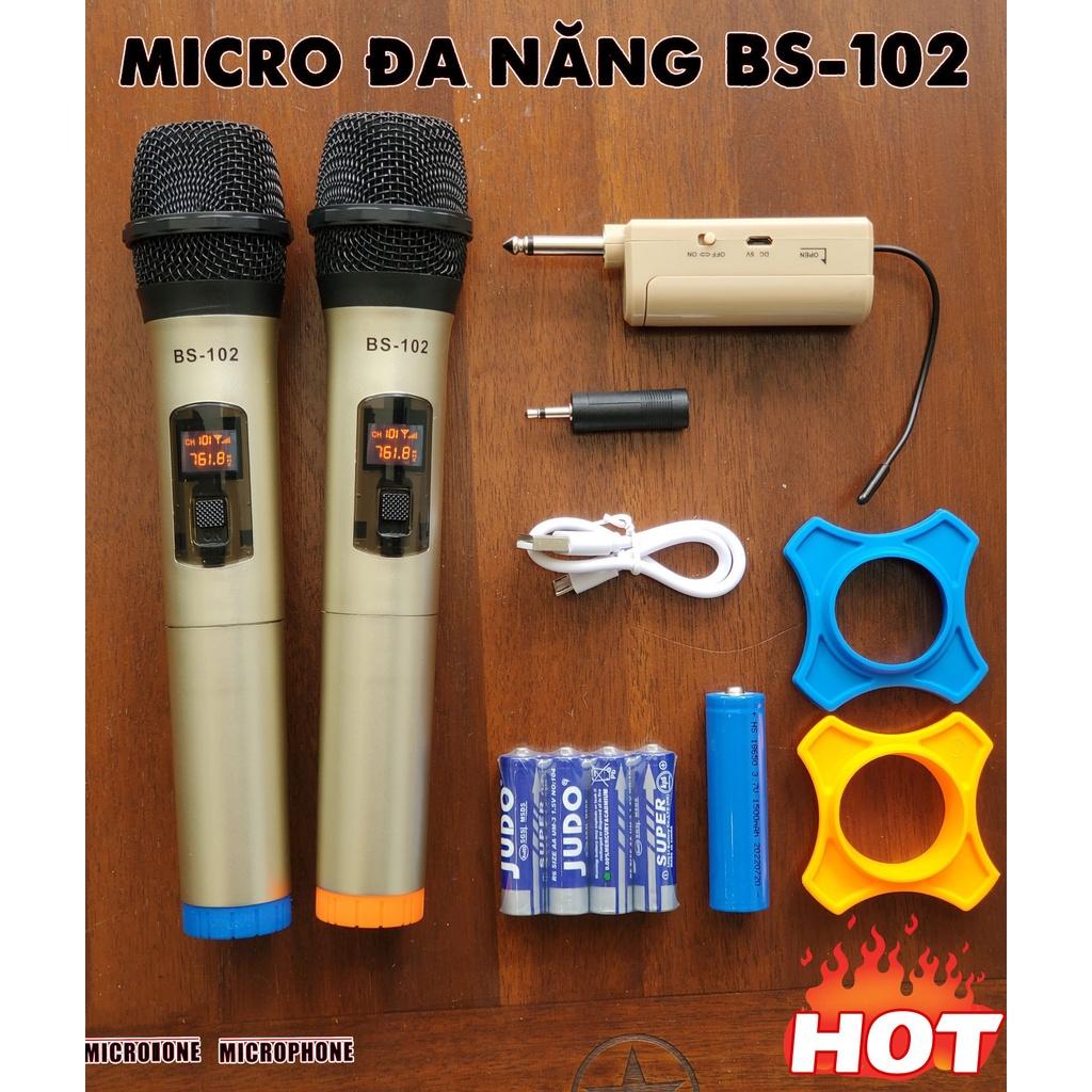Bộ Micro không dây đa năng, Micro không dây đa năng BS.102 dùng cho loa kéo, amply siêu hay hút âm chống hú tốt - BH 12T
