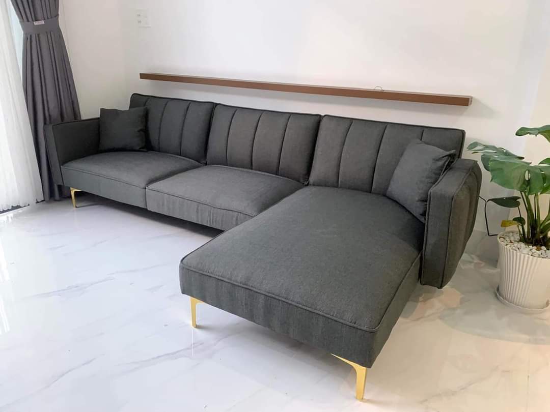 Sofa vải góc L Tundo phòng khách 240x140 cm màu xám đậm