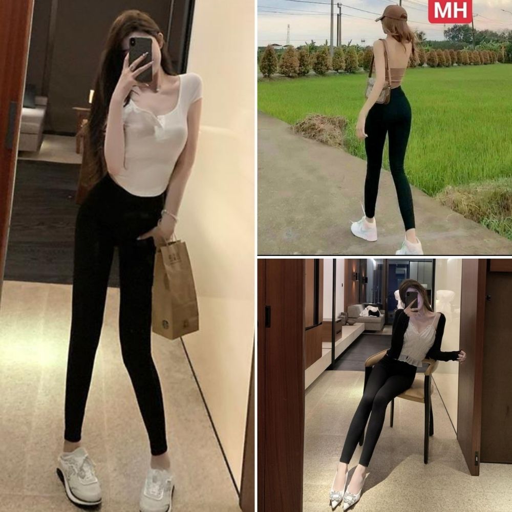 Quần leggin nữ, quần nữ lưng thun basic ôm body màu đen SKUQ-29A