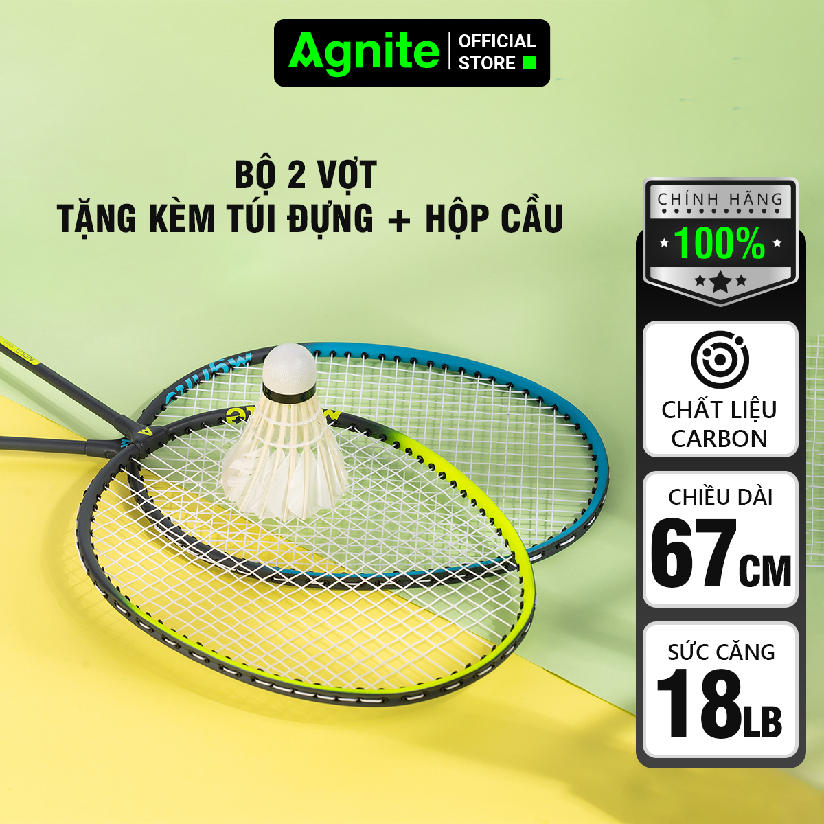 [TẶNG 3 CẦU + QUẤN CÁN] Vợt cầu lông siêu nhẹ Agnite tặng kèm hộp cầu và túi đựng vợt - 2 chiếc - F2136